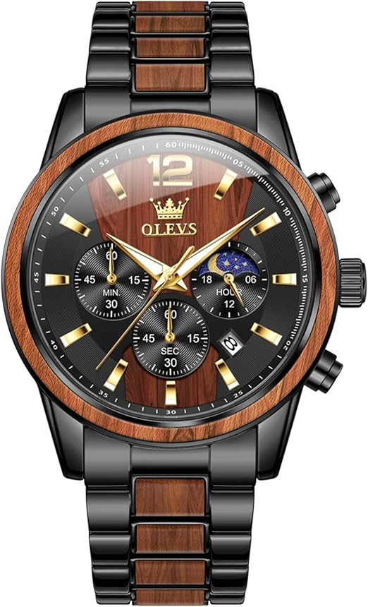 OLEVS Men Analog Quartz Waterproof Watches Multifunction Chronograph Diamond Moon Phase Luminous ... | Amazon (US)