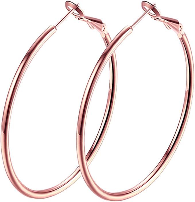 Gold Hoop Earrings, 18K Gold Plated Rounded Hoops Earrings for Women | Amazon (US)