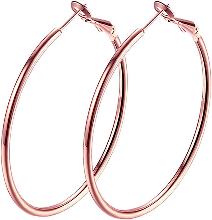 Gold Hoop Earrings, 18K Gold Plated Rounded Hoops Earrings for Women | Amazon (US)