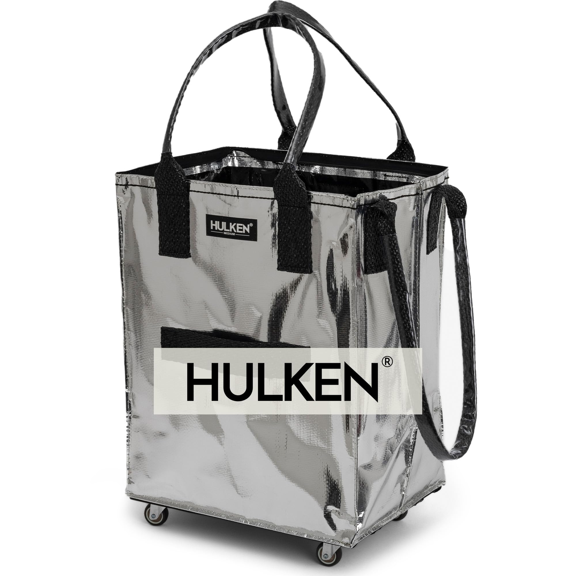 HULKEN (Medium, Silver) Reusable Grocery Bag On Wheels, Shopping Trolley, Rolling Tote, Zipper Cl... | Amazon (US)