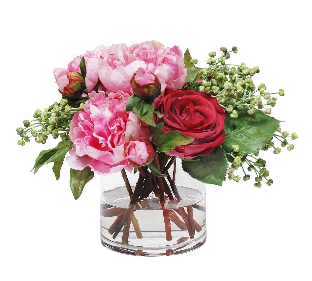 Faux Peony & Rose in Vase | Pottery Barn (US)
