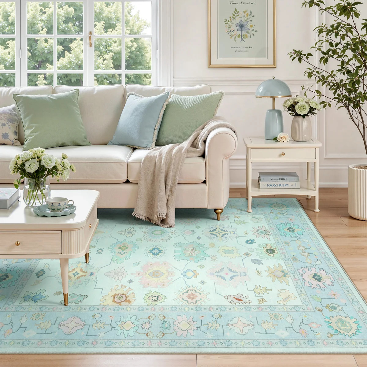 Boho Oushak Area Rugs,  Washable Non-Slip Rugs, Oriental Floral Soft Thin Indoor Carpet | Wayfair North America