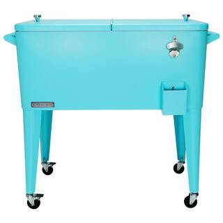 PERMASTEEL 80 qt. Turquoise Classic Outdoor Rolling Patio Cooler with Wheels and Handles PS-203 T... | The Home Depot