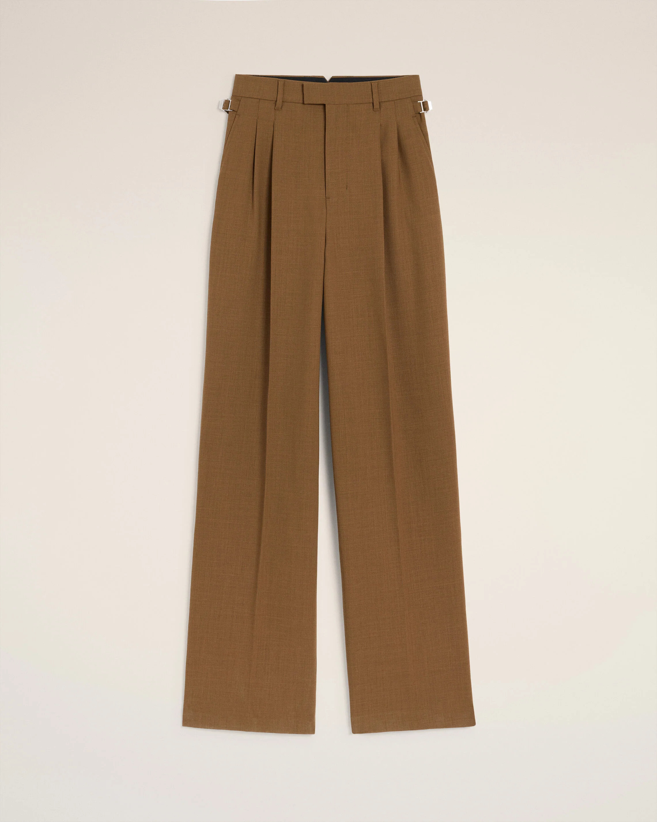 HAZELNUT Brown Wool High Waist Tabs Wide Trousers | AMI PARIS | AMI Paris FR