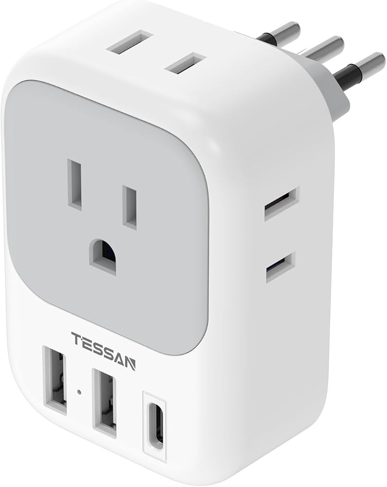 Italy Travel Plug Adapter, TESSAN Type L Adapter for Travel with 4 Outlets 3 USB Ports (1 USB-C),... | Amazon (US)