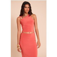 Orange Slinky Trim Detail Asymmetric Top | PrettyLittleThing US