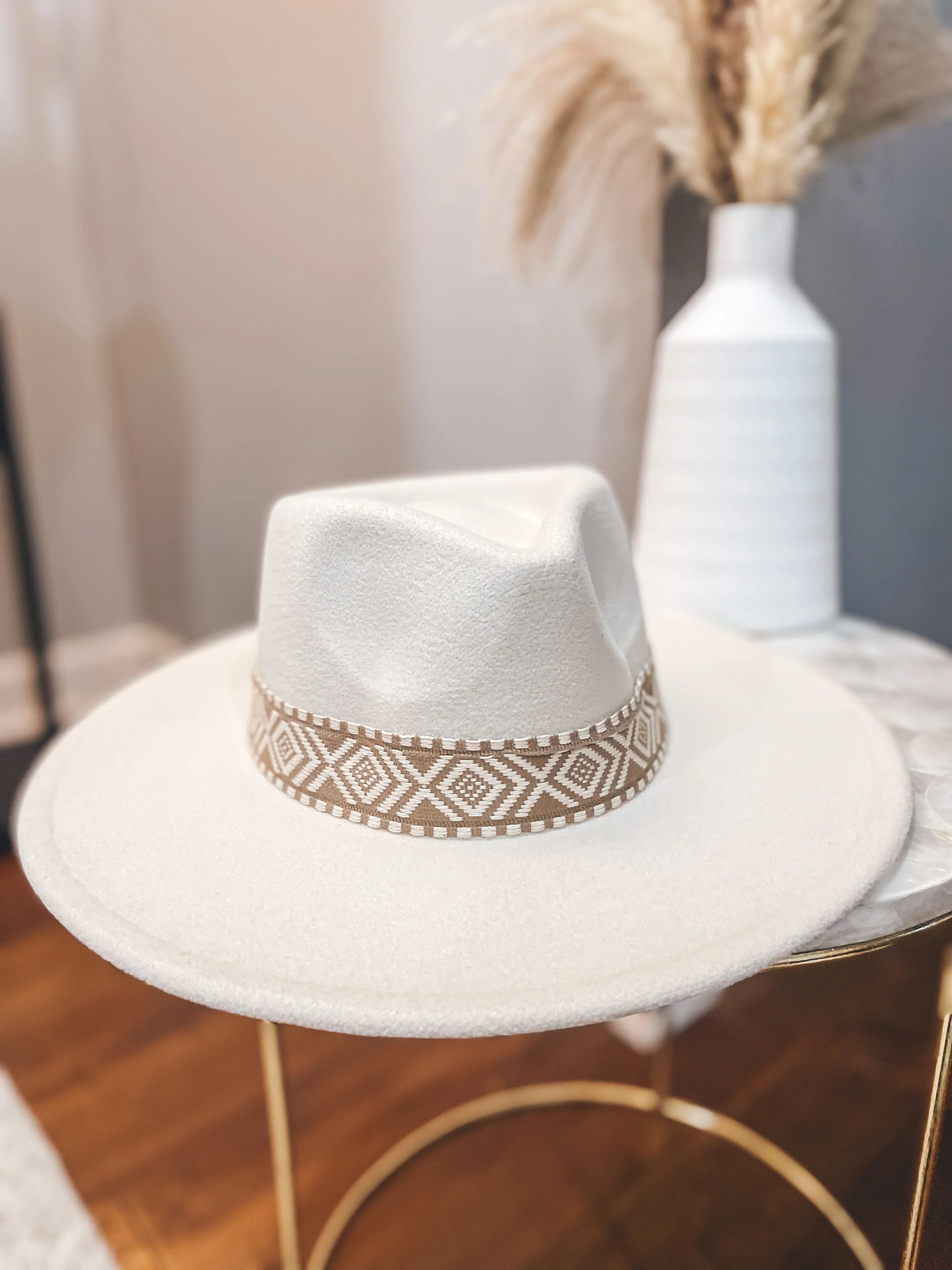 Gigi Western Boho Pattern Fedora Hat Ivory | Wave Avenue Boutique