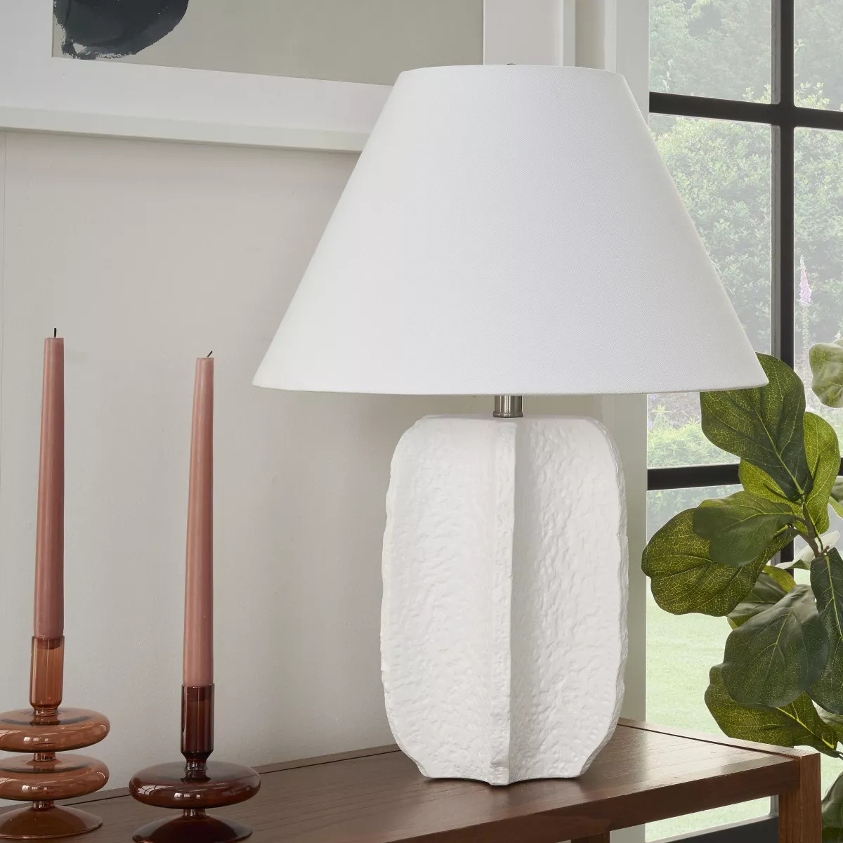 25" White Textured Ceramic Plaster Table Lamp - Nourison | Target