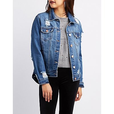 Refuge Destroyed Denim Jacket | Charlotte Russe