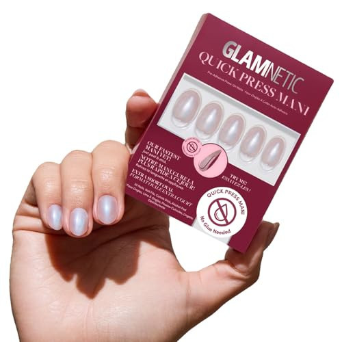 Glamnetic Quick Press Mani - No Glue Press On Nails, Just Peel and Stick, Oval Extra Short Nails, Mess Free, Salon Quality Stick On Nails, Nude Glazed | in 15 Sizes - 30 Nail Kit | Amazon (US)
