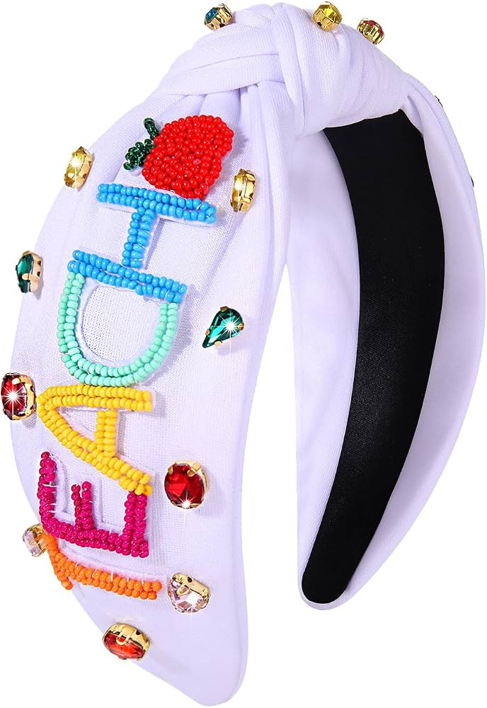 NVENF Teacher Headband for Women Crystal Pearl Knotted Headband Rhinestone Beaded FRI-YAY Embelli... | Amazon (US)