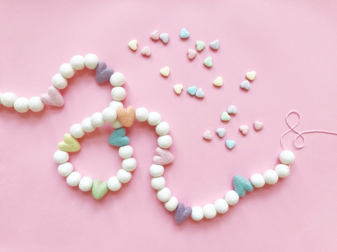 Candy Hearts Felt Ball Garland, Bunting, Banner Party, Decor, Valentine - Etsy | Etsy (US)