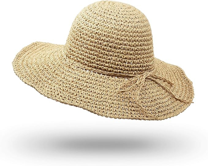 Straw Hat, Handmade Beach Wide Brim Cap Foldable Outdoor Sun Hat Beach Headwear for Adult Childre... | Amazon (US)