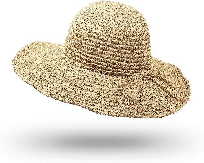 Straw Hat, Handmade Beach Wide Brim Cap Foldable Outdoor Sun Hat Beach Headwear for Adult Childre... | Amazon (US)