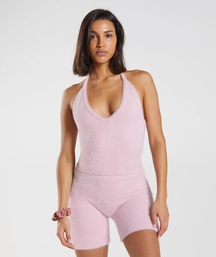 Gymshark Whitney Eyelash Knit Midi Halter Top - Pressed Petal Pink | Gymshark US