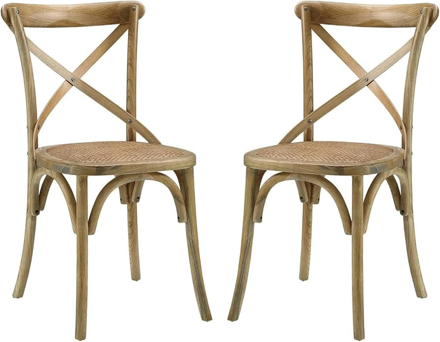 Modway Gear Rustic Modern Farmhouse Elm Wood Rattan Two Dining Chairs in Natural | Amazon (US)