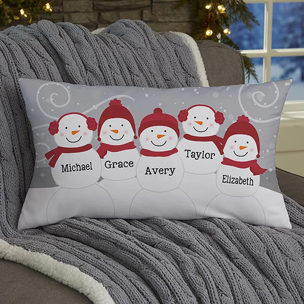 Snowman Family Personalized Lumbar Pillow | Personalization Mall