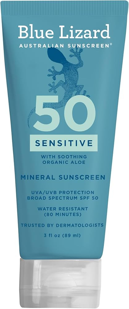 Blue Lizard SENSITIVE Mineral Sunscreen with Zinc Oxide, SPF 50+, Water Resistant, UVA/UVB Protec... | Amazon (US)