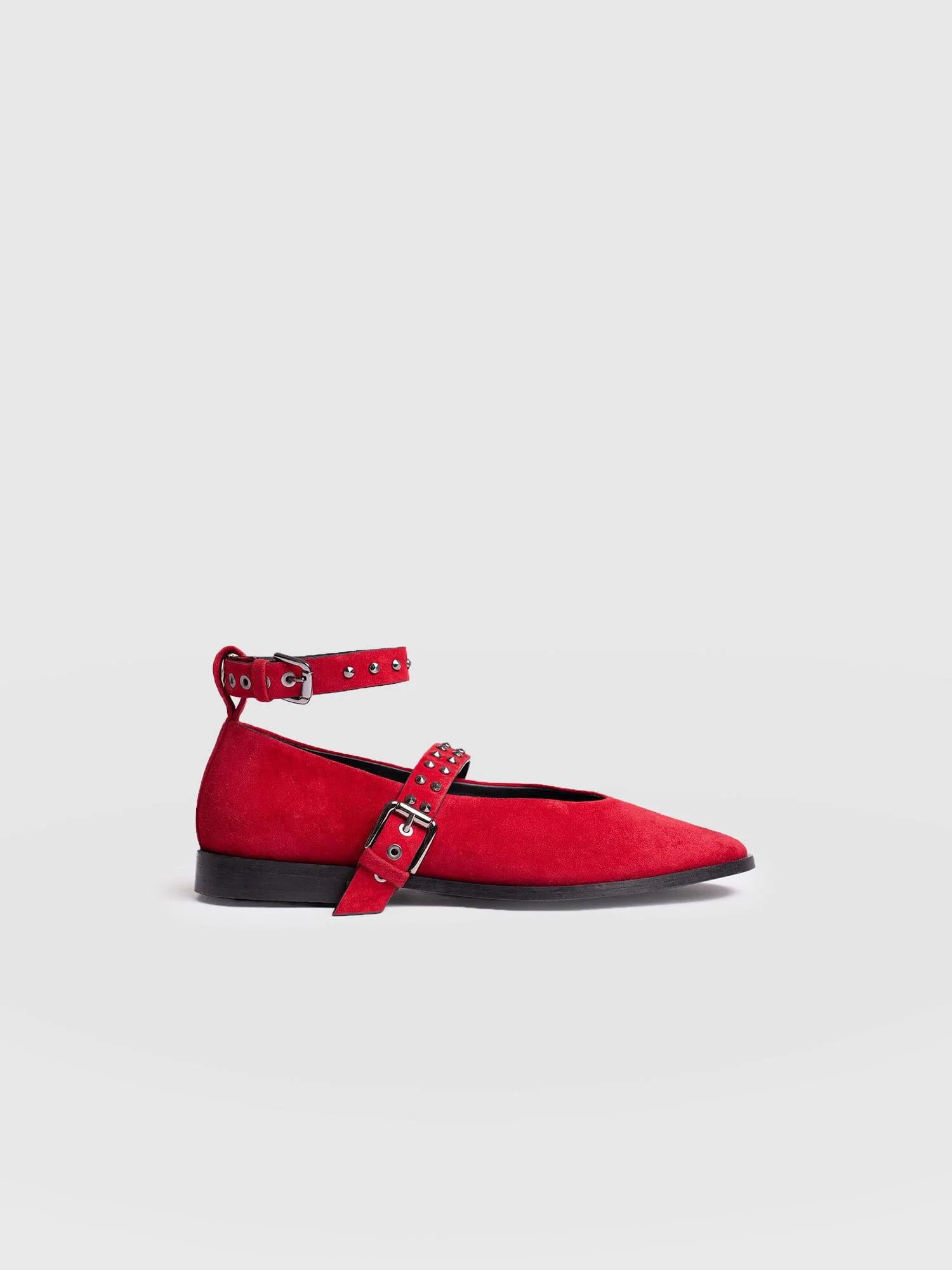 Vega Studded Ballerina Flats - Red Suede | Saint + Sofia UK