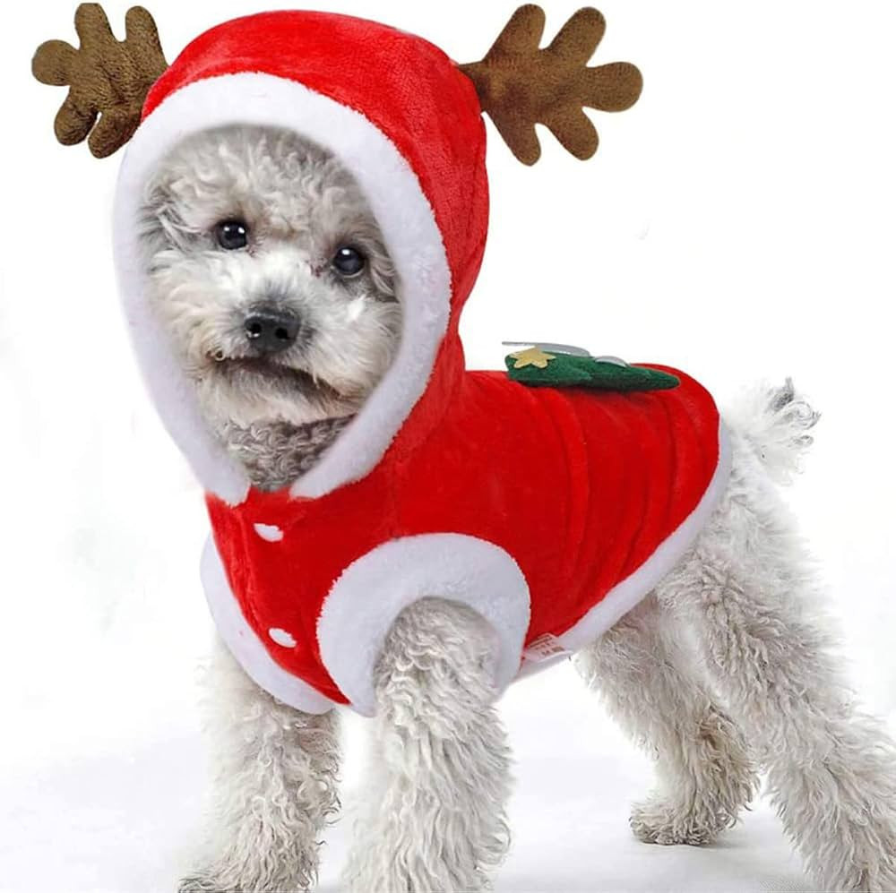 Dog Christmas Costumes, Pet Cold Weather Sweater Coat, Puppy Santa Claus Reindeer Outfit Winter H... | Amazon (US)