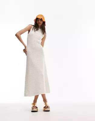 Topshop knitted open sleeveless dress in neutral | ASOS (Global)