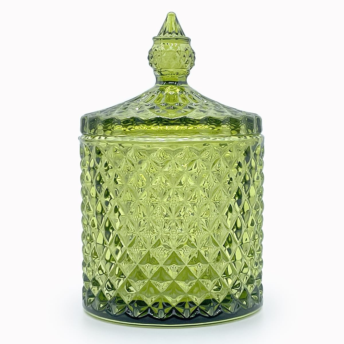 10 oz Olive Green Glass Candy Dish with Lid-Decorative Display Jar for Q-Tip Holder,Cotton Swab S... | Amazon (US)