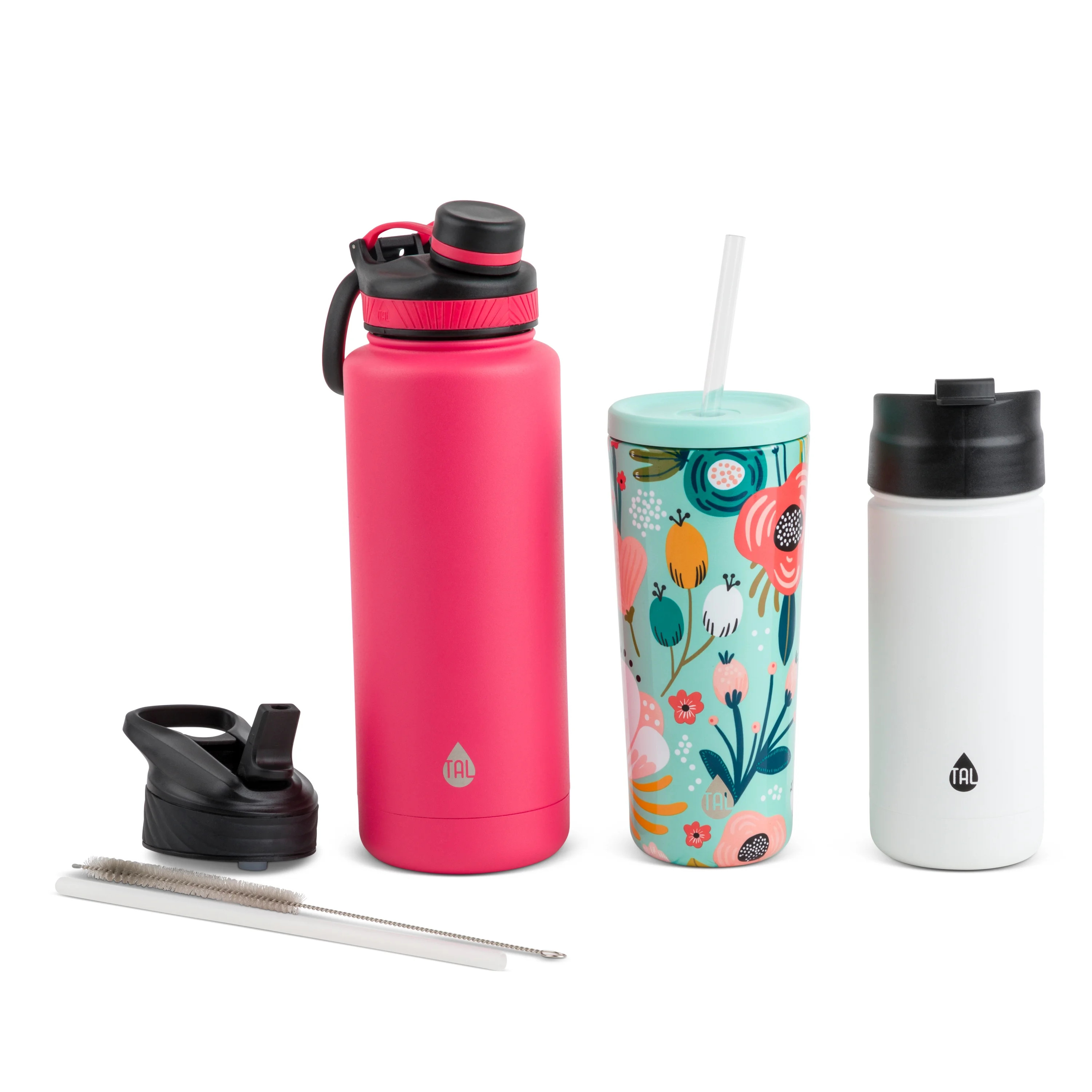 TAL Stainless Steel Water Bottle Bundle, 9 Piece Set, 40 fl oz, 24 fl oz, 18 fl oz, Pink, Flower ... | Walmart (US)