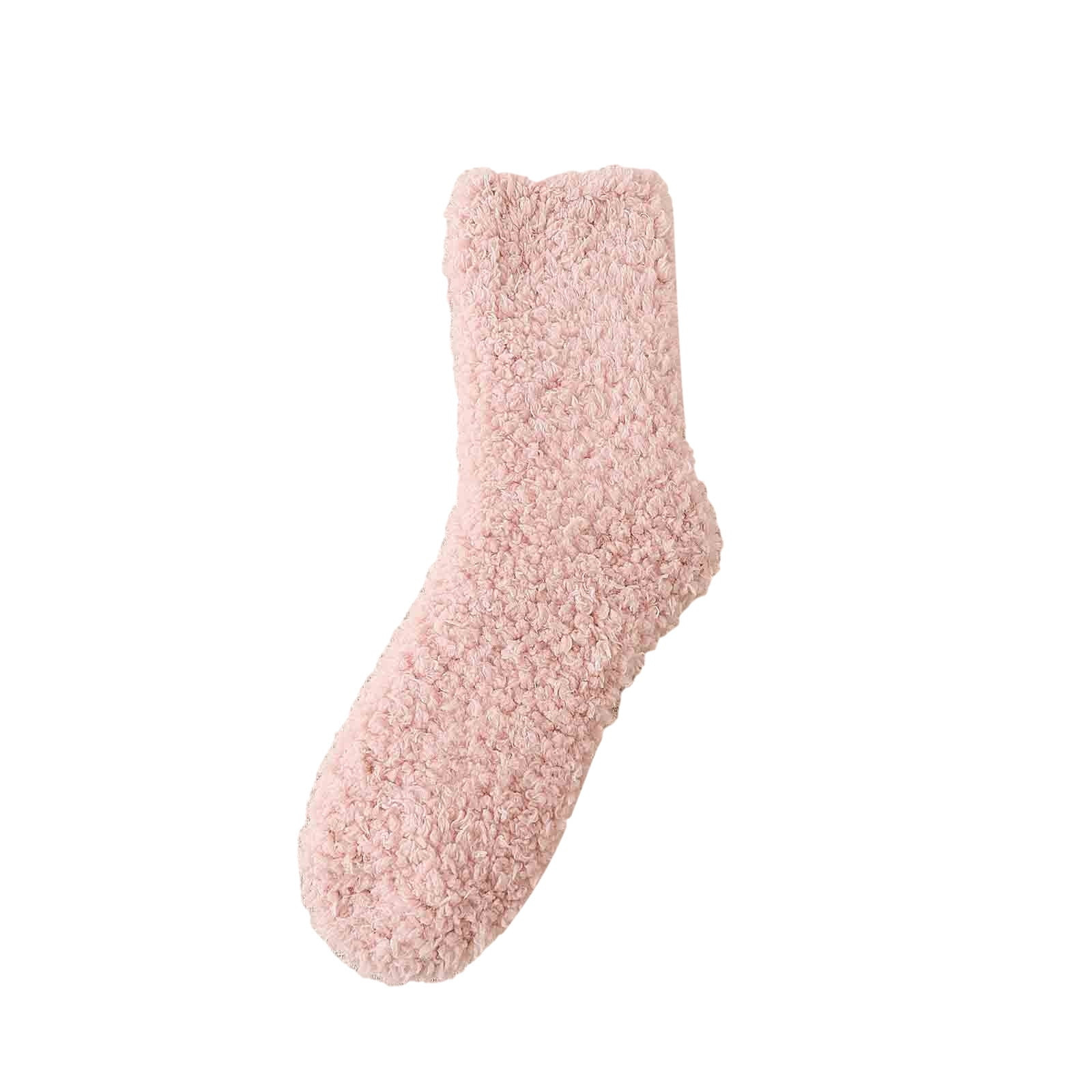 Women Fuzzy Socks Winter Coral Socks Middle Cute Home Solid Stocking Socks Pink One Size | Walmart (US)