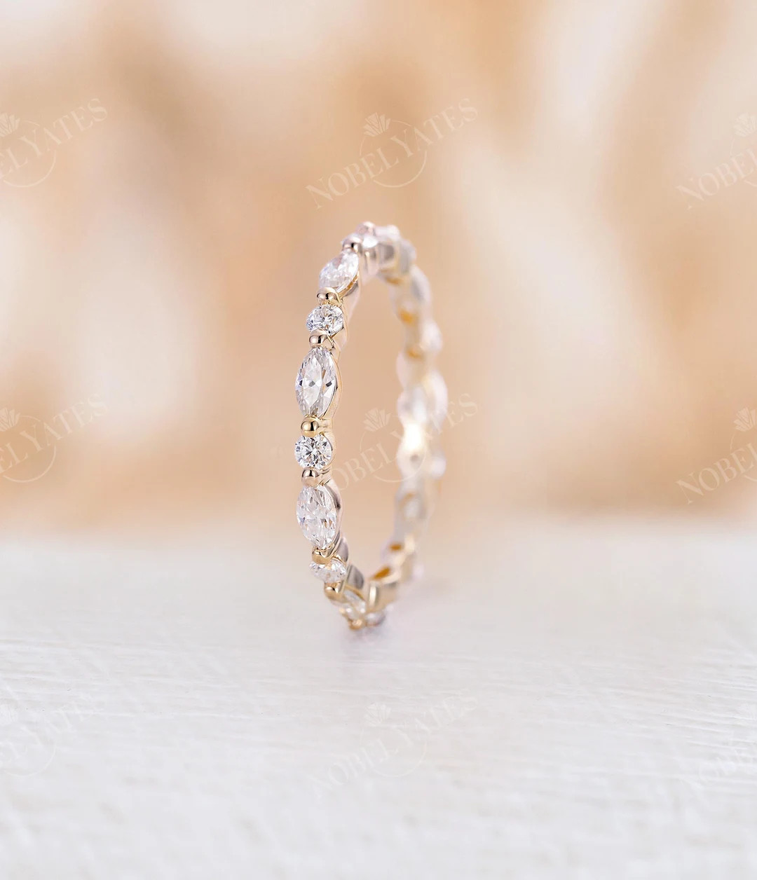 Moissanite wedding band yellow gold wedding band vintage Marquise cut ring stacking matching Uniq... | Etsy (US)