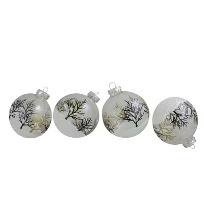 Northlight 4ct Clear and Frosted Winter Tree Glass Christmas Ball Ornaments 3.25" (80mm) | Target
