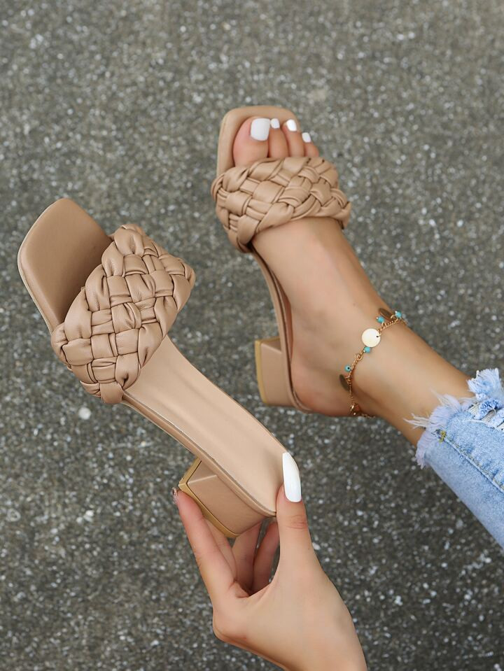 Women Apricot Braided Design Chunky Mules, Open Toe Sandals For Daily | SHEIN