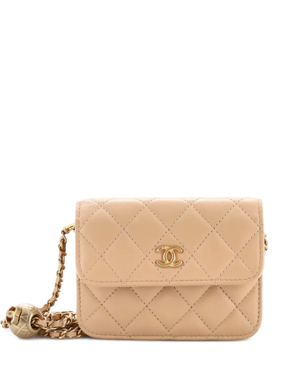 CHANEL Pre-Owned Pearl Crush Flap Clutch with Chain Quilted Lambskin Mini crossbody bag - Neutrals | Farfetch Global