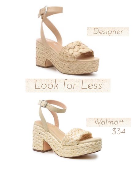 Look for less! Designer option is on sale too! Walmart sandals $34 and so comfy! 

Sandals. Wedges. 

#LTKsalealert #LTKunder50 #LTKshoecrush
