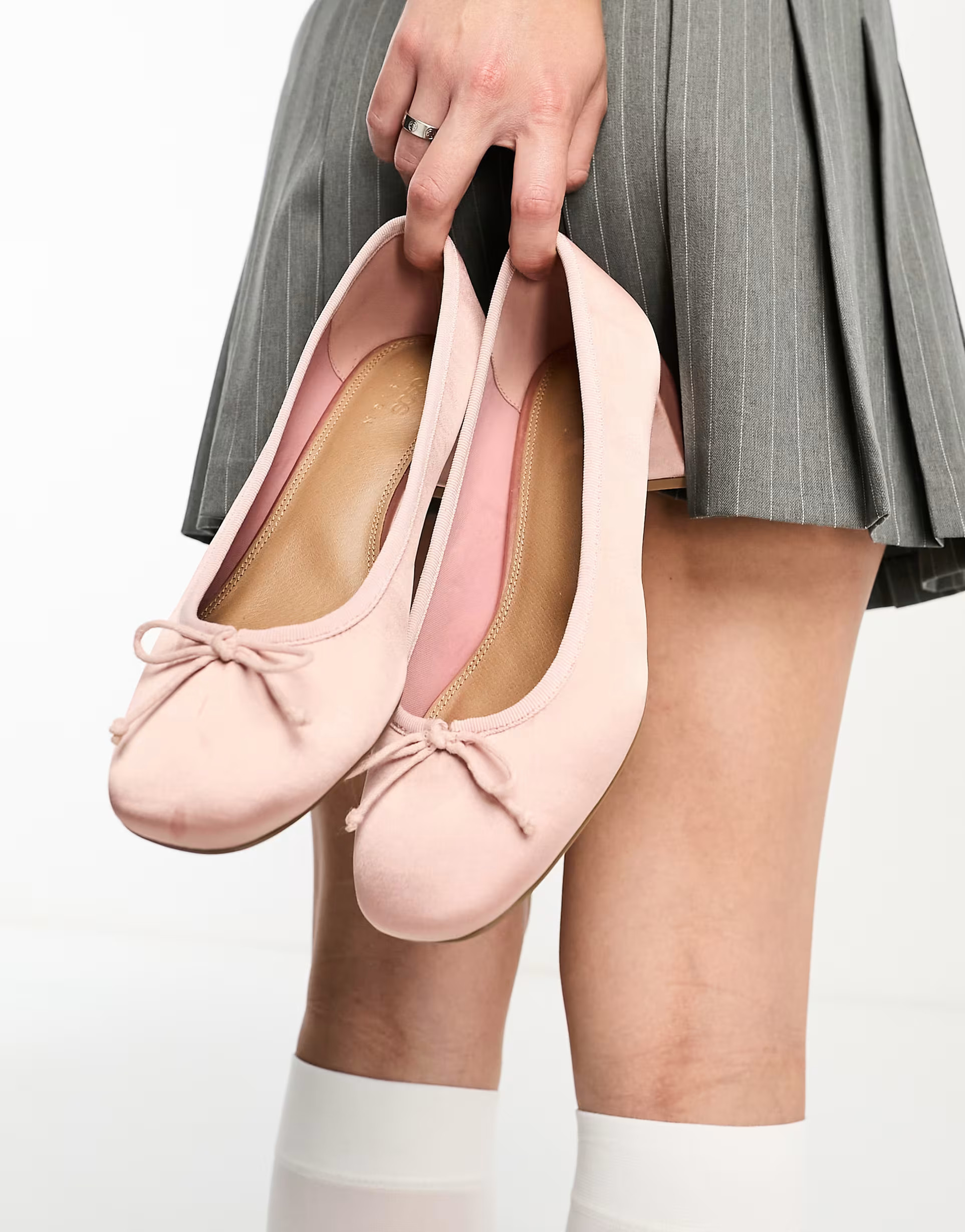 ASOS DESIGN Steffie bow detail mid block heeled shoes in blush satin | ASOS (Global)