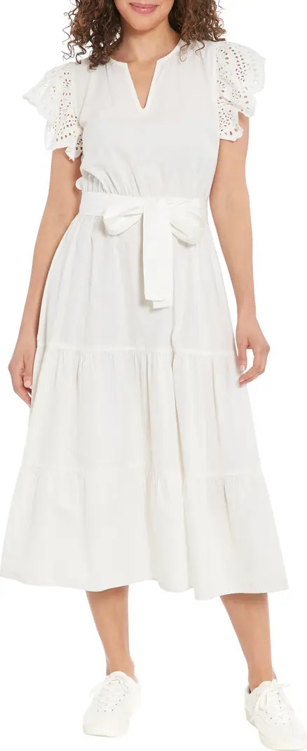 London Times Eyelet Flutter Sleeve Tiered Midi Dress | Nordstromrack | Nordstrom Rack