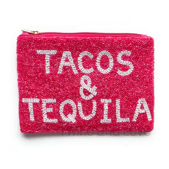 TACOS AND TEQUILA Large Beaded Pouch Beaded Purse Make up | Etsy | Etsy (US)