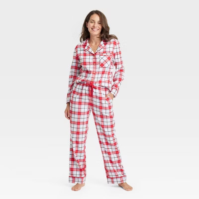 Women's Plaid Flannel Holiday Matching Family Pajama Set - Wondershop™ White | Target