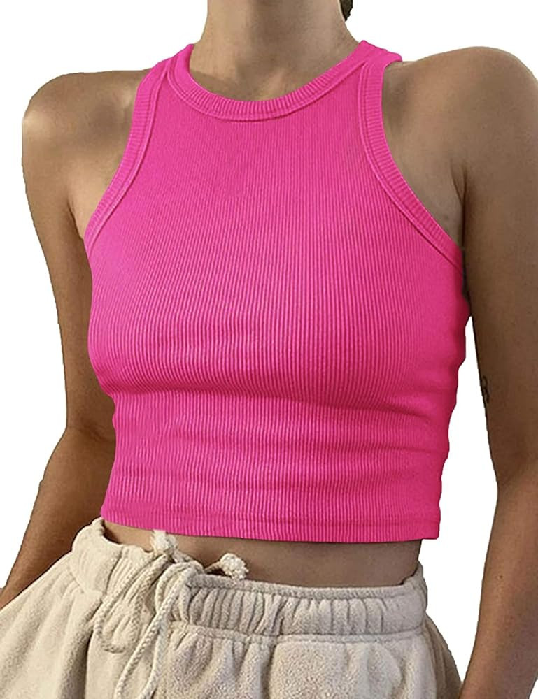 Artfish Women Casual Basic Sleeveless High Neck Rib-Knit Y2k Crop Tank Top | Amazon (US)