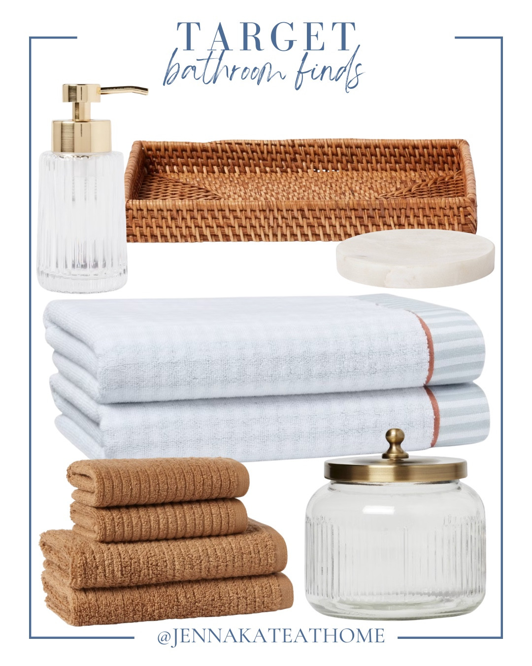 Target bathroom finds include canister, towels, soap dish, tray, and soap dispenser.

Home decor, bathroom finds, looks for less, coastal home

#LTKHome #LTKSeasonal #LTKSaleAlert