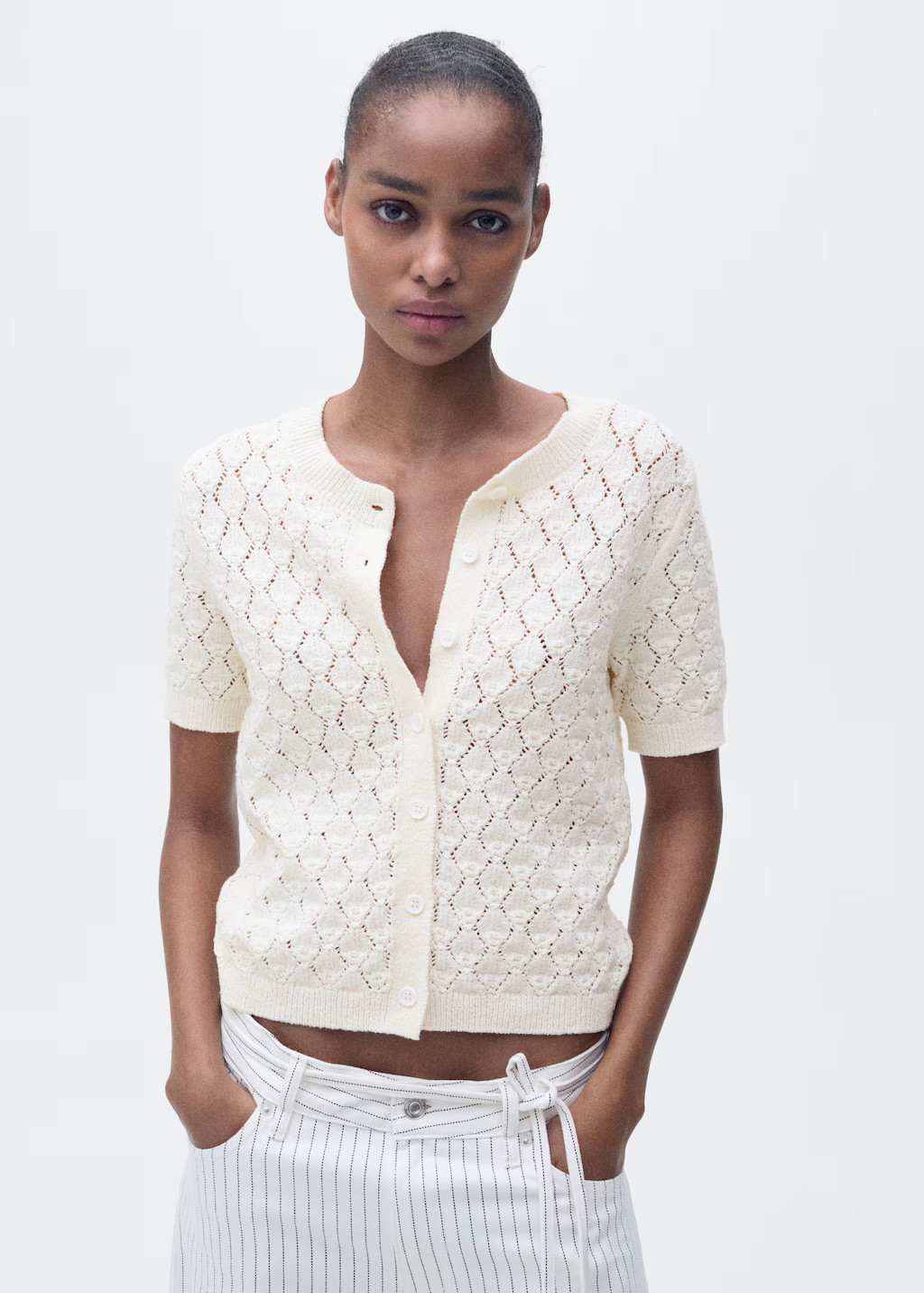 Short-sleeved openwork knitted cardigan - Women | MANGO USA | Mango (US/MX/AU)