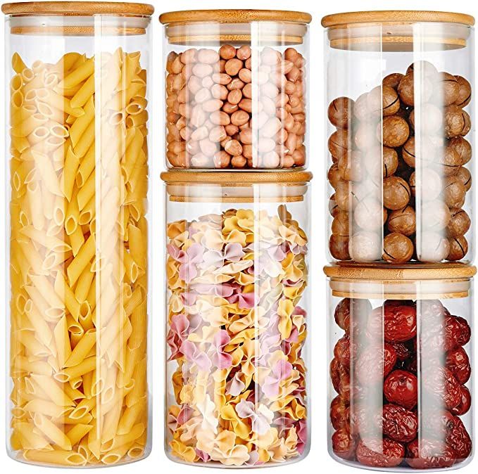 copdrel Stackable Kitchen Canisters Set, Airtight Glass Canister Set of 5 - Clear Glass Bulk Food... | Amazon (US)