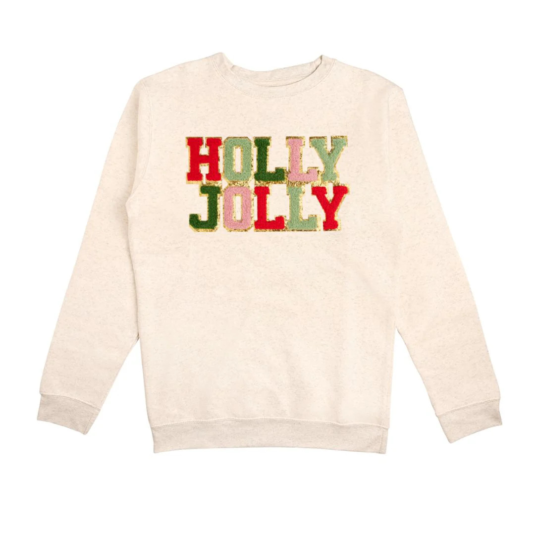 Holly Jolly Patch Christmas Adult Sweatshirt - Natural | Sweet Wink