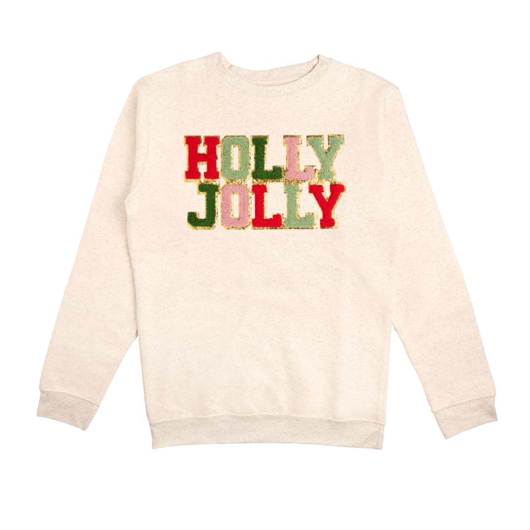 Holly Jolly Patch Christmas Adult Sweatshirt - Natural | Sweet Wink