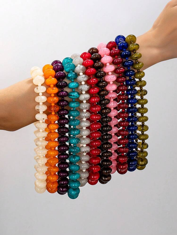 1pc Bohemian Style Round Geometric Resin Cloud Effect Beaded Necklace With Metal Clasp, Handmade Jewelry For Festive Or Everyday Wear | SHEIN