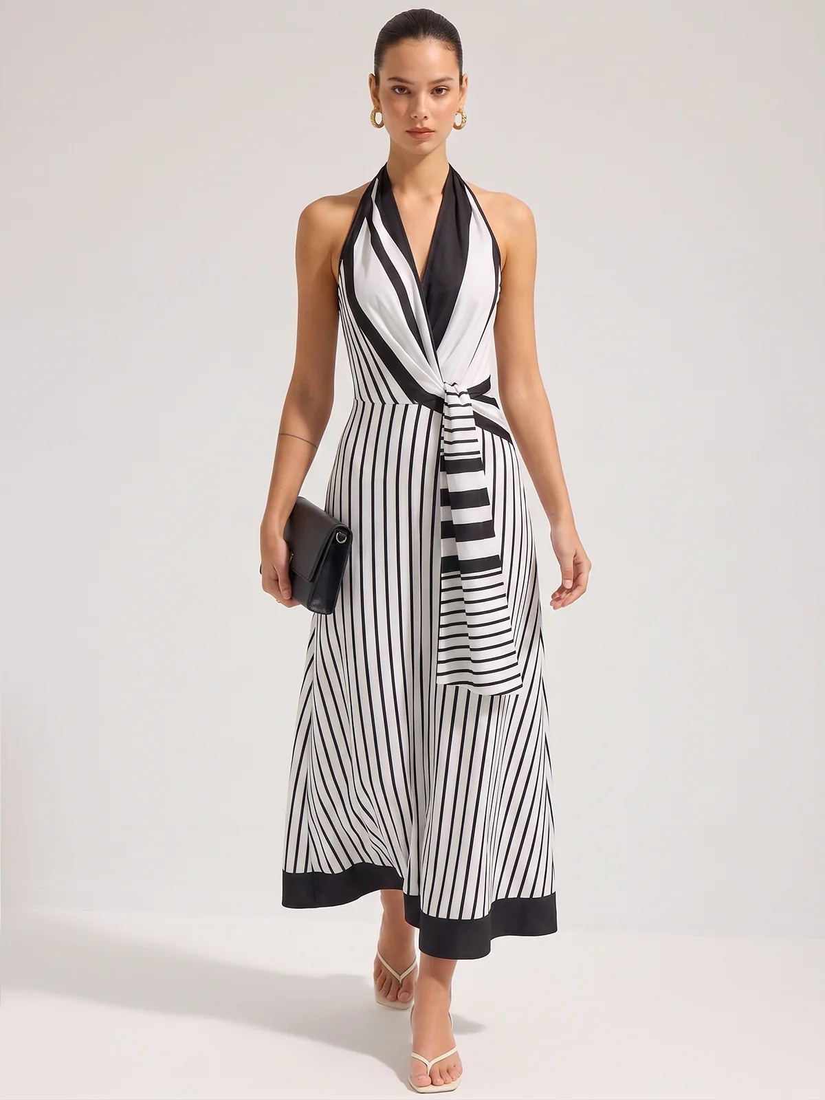 Striped Halter Wrap Maxi Dress | Commense