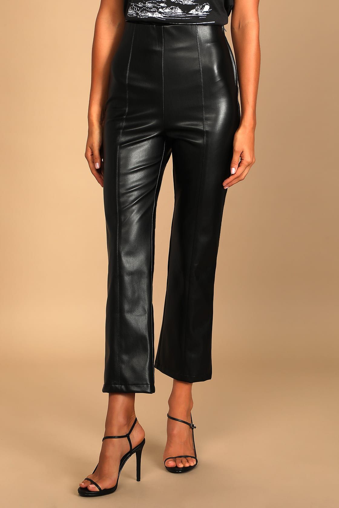 Maximum Chic Black Vegan Leather Cropped Flare Pants | Lulus (US)