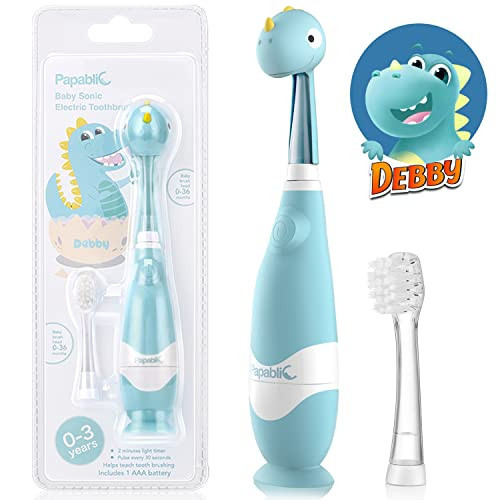 Papablic Toddler Sonic Electric Toothbrush Kids for Ages 1-3 Years, Baby Electric Toothbrush with Cute Dino Cover and Smart LED Timer, 2 Brush Heads (Debby) | Amazon (US)