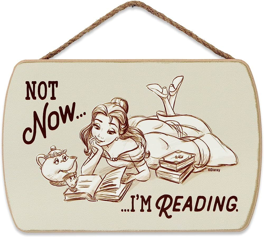 Disney Beauty and the Beast Belle Hanging Wood Wall Decor - Not Now I'm Reading - Cute Belle Sign... | Amazon (US)