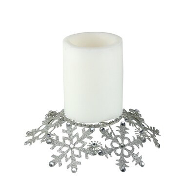 Melrose 9" Silver Snowflake Glittered and Jeweled Christmas Pillar Candle Holder | Michaels | Michaels Stores