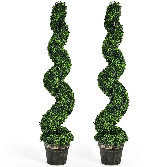 Costway 2 Pack 4FT Artificial Spiral Boxwood Topiary Tree Indoor Outdoor Decor | Walmart (US)